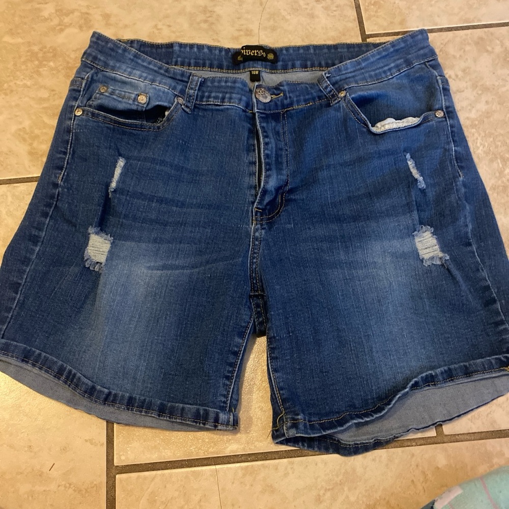 Blue Distressed Jean Shorts